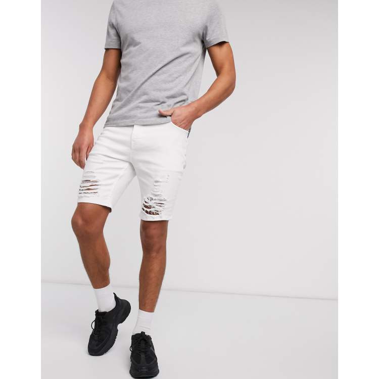 Pantalones vaqueros cortos y ajustados en blanco con rotos tipo carrera de ASOS DESIGN