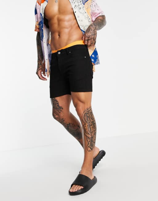 Pantalones vaqueros cortos negros ajustados de ASOS DESIGN |