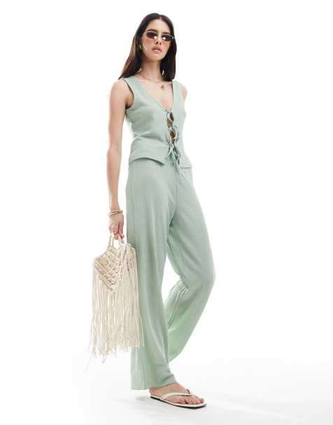 Pantalones verde azulado de punto texturizado de Vero Moda (parte de un conjunto) - view 1