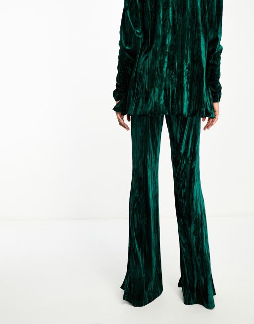 Pantalones verde esmeralda de sastre con abertura delantera de terciopelo de Extro & Vert Tall (parte de un conjunto) , 2 de 4