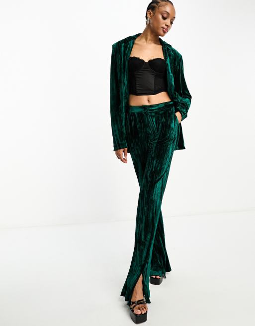 Pantalones verde esmeralda de sastre con abertura delantera de terciopelo de Extro & Vert Tall (parte de un conjunto) , 4 de 4