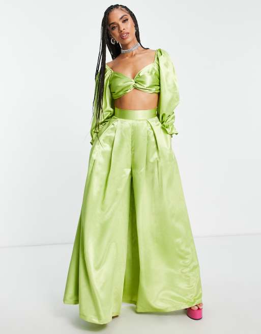 Pantalones verde lima de pernera muy ancha de Yaura (parte de un conjunto)