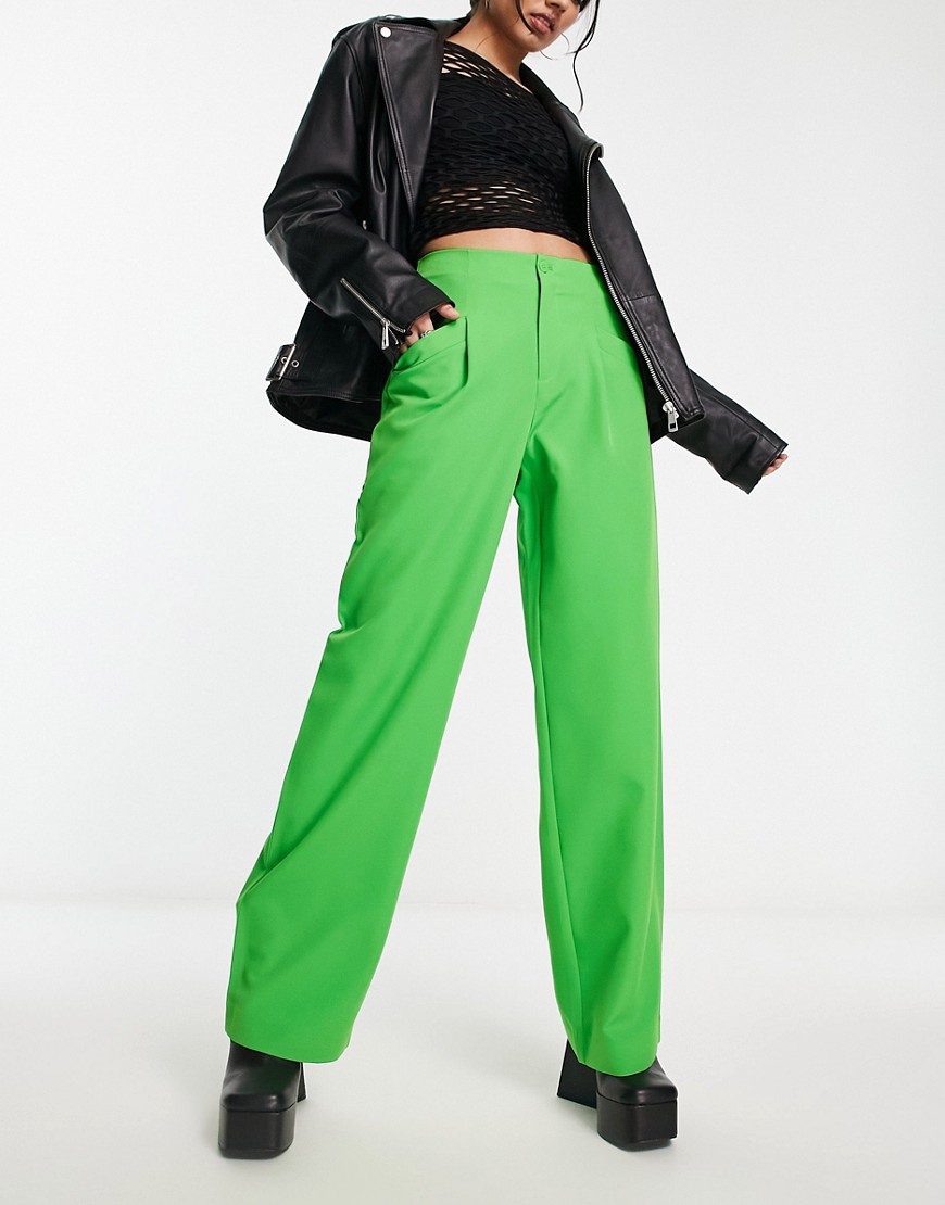 pantalones verde luminoso de talle alto y pernera ancha de only (parte de un conjunto)