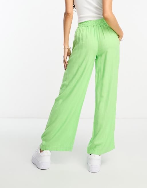 Pantalones verde manzana sin cierres de mezcla de lino de ASOS DESIGN  Petite