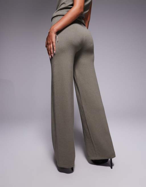 Pantalones verde oliva con cordón ajustable de punto fino exclusivos de Kaiia (parte de un conjunto), 4 de 5