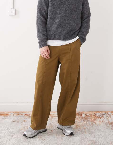 Pantalones verde oliva de pernera barrel elástica de sarga lavada de Reclaimed Vintage - view 1