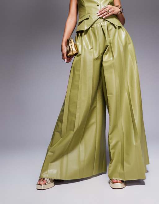 Pantalones verde oliva de pernera muy ancha con pinzas de ASOS LUXE (parte de un conjunto), 2 de 5