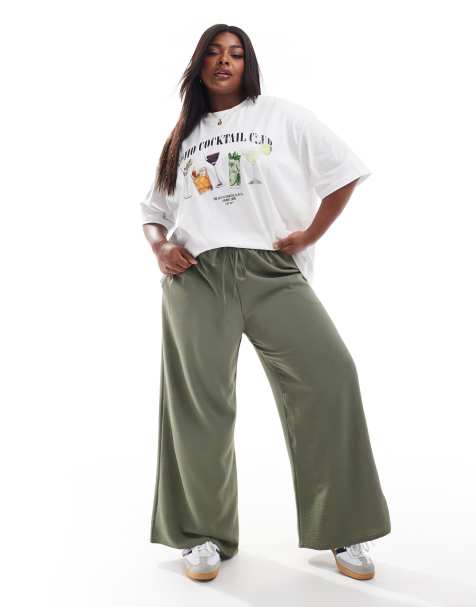 Pantalones verde oliva lavado de pernera ancha de sarga de Yours - view 1