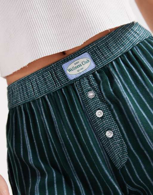 Pantalones verde pino a rayas de pernera ancha de franela de Cotton On, 2 de 4