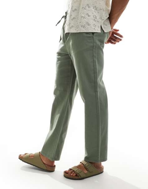 Pantalones verde salvia de corte suelto de mezcla de lino de ONLY & SONS - view 1