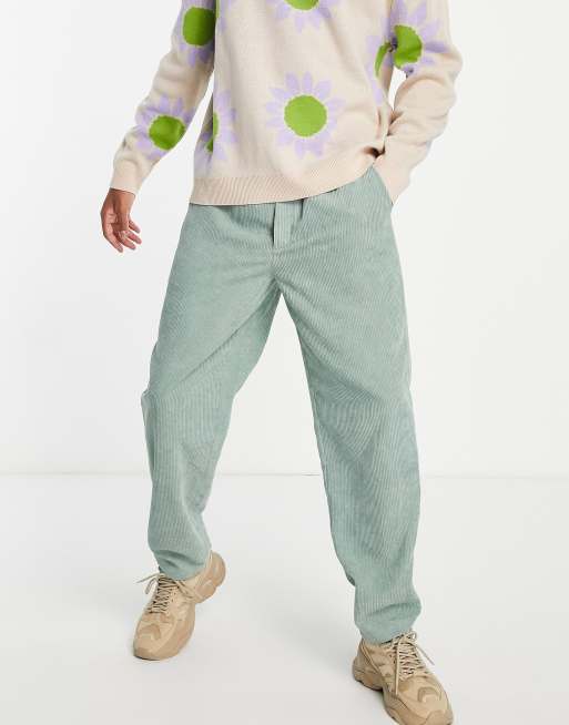 Pantalones verde salvia lavado sin cierres de pana de Reclaimed Vintage Inspired  