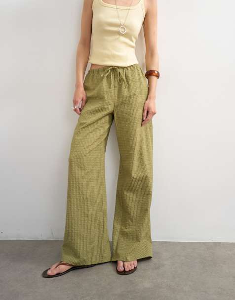 Pantalones verdes a cuadros con cordón ajustable y acabado rugoso de Topshop - view 1