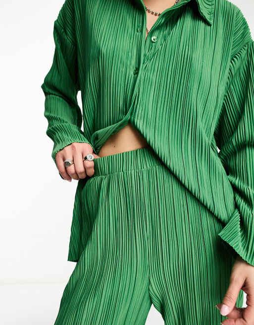 Pantalones verdes de pernera ancha plisados exclusivos de Only (parte de un conjunto) , 3 de 4