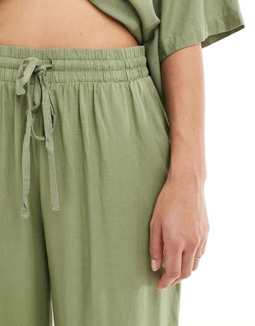 Pantalones verdes de pernera ancha y lazada en la cintura de tejido efecto lino de Vila (parte de un conjunto), 5 de 5