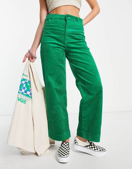 Pantalones verdes de pernera recta con dobladillos de pana de Monki