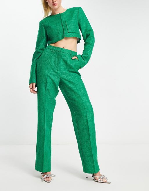 Pantalones verdes de pernera recta de tweed de NA-KD (parte de un conjunto) 