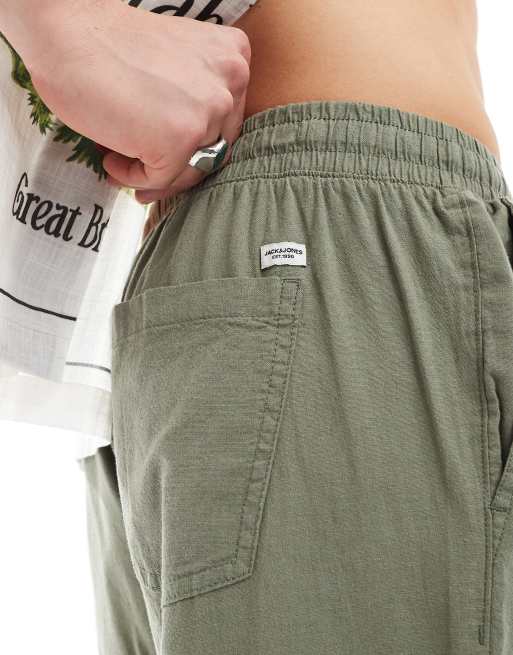Pantalones verdes sueltos con cordón ajustable en la cintura de lino de Jack & Jones, 4 de 5