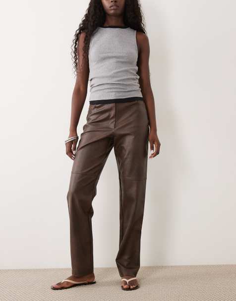 Pantaloni a vita alta in similpelle Bardot color cioccolato - view 1