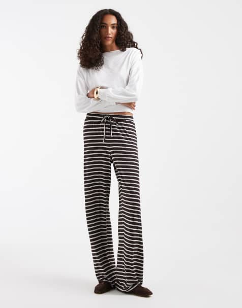 Pantaloni Tall a gamba larga a righe marroni - view 1