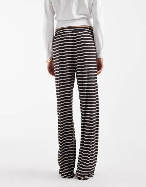 Pantaloni Tall a gamba larga a righe marroni, 5 di 5
