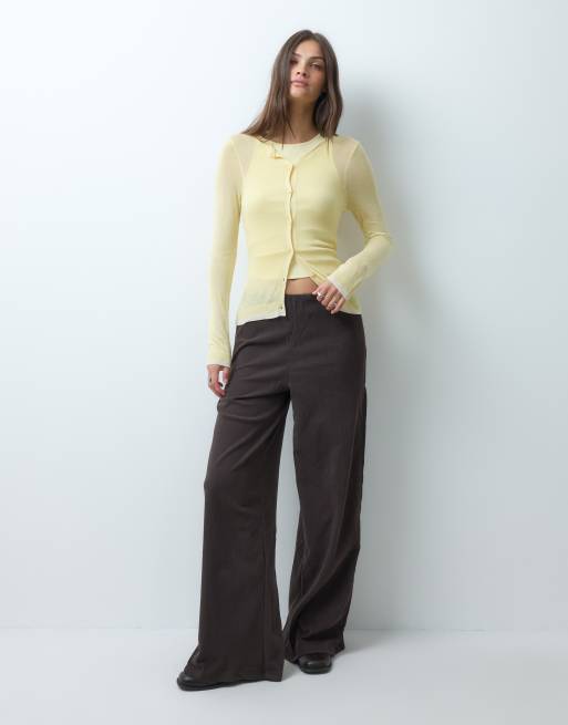 Pantaloni Tall a gamba larga color marrone cioccolato