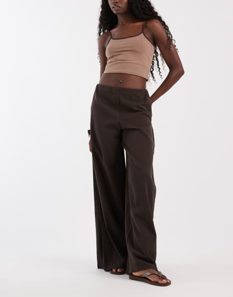 Pantaloni wide leg testurizzati marrone cioccolato - view 1
