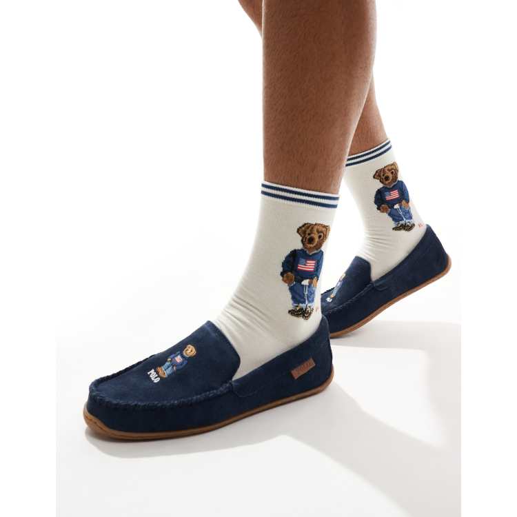 Polos Hombre Lauren Pantuflas Ralph Lauren Polo Bear Para Hombre Blancas  Con Plantilla EVA Pantuflas Ralph Lauren Polo Bear Hombre Blancas Para