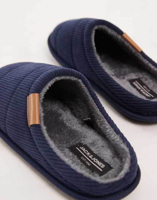 Pantuflas azul marino estilo mules de pana de Jack & Jones, 2 de 4
