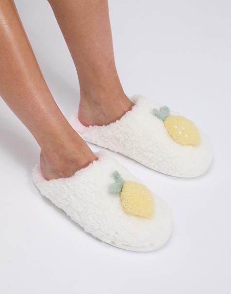 Pantuflas blanco marfil estilo mules con diseño de limón de Boux Avenue - view 1