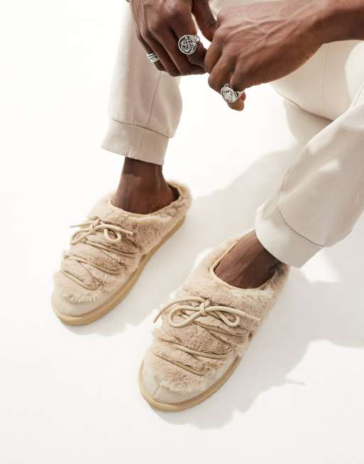 Pantuflas color crema con cordones y suela gruesa de piel sintética de ASOS DESIGN