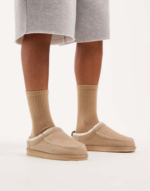 Pantuflas color piedra estilo mules con forro afelpado de ASOS DESIGN