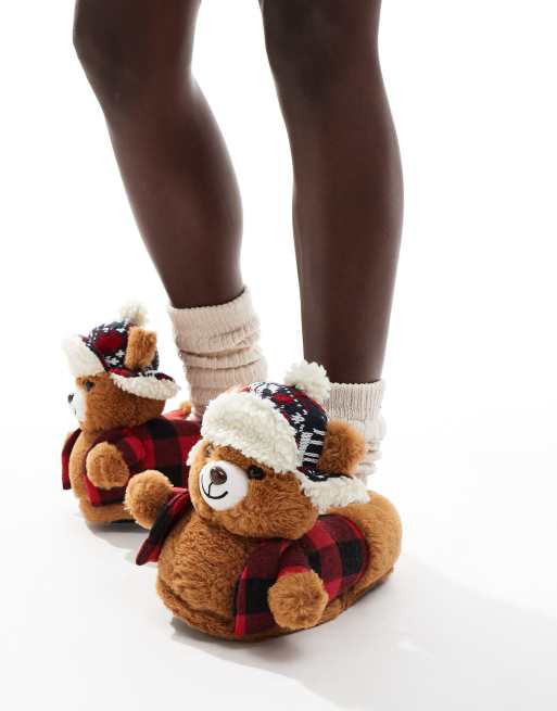 Pantuflas multicolores con diseño de oso de peluche camionero de Loungeable