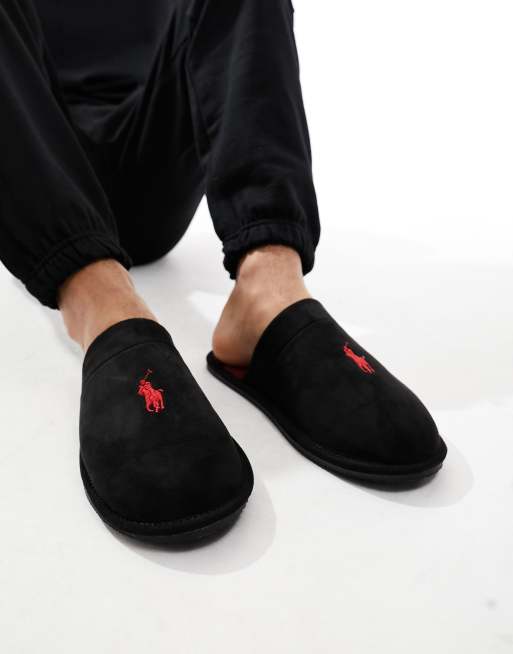 Pantuflas negras con logo rojo de Polo Ralph Lauren, 2 de 4