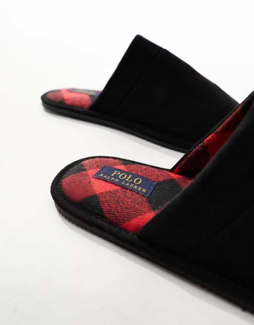 Pantuflas negras con logo rojo de Polo Ralph Lauren, 4 de 4
