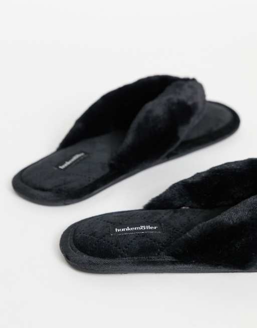 Pantuflas negras con tira de dedo de tejido mullido de Hunkemoller, 3 de 4