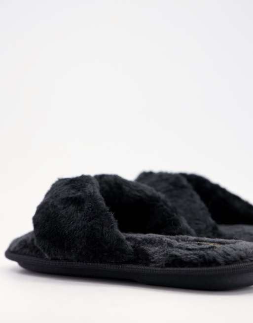 Pantuflas negras con tiras al dedo de piel sintética de Truffle Collection, 4 de 4