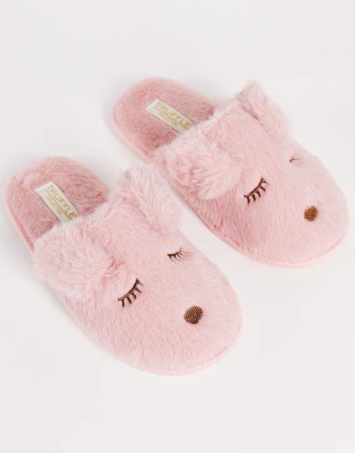 Pantuflas rosas con diseño de conejito de Truffle Collection