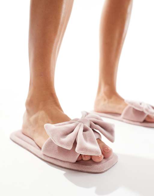 Pantuflas rosas estilo mules con detalle de lazos Zada de ASOS DESIGN