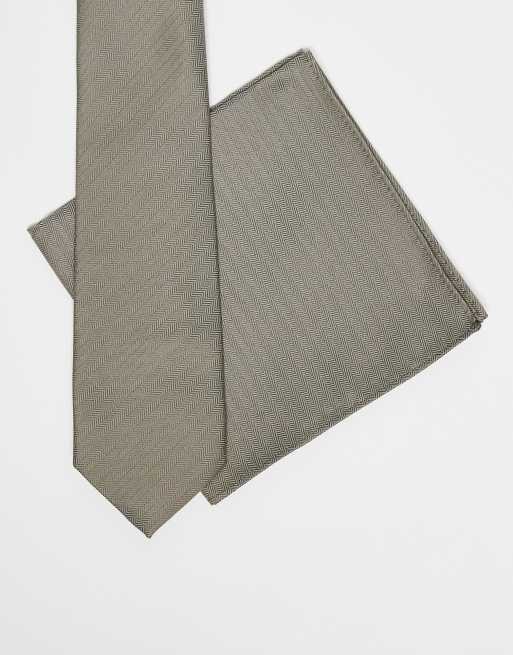 Pañuelo de bolsillo y corbata color piedra de corte estándar de ASOS DESIGN