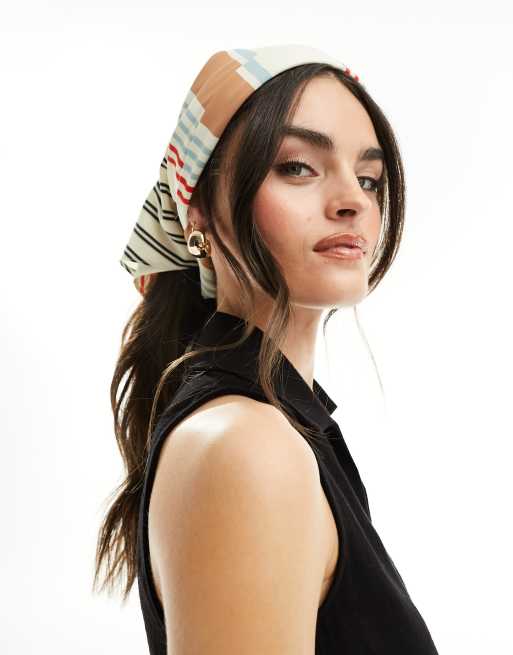Pañuelo grande para la cabeza a rayas de colores con diseño dividido de ASOS DESIGN