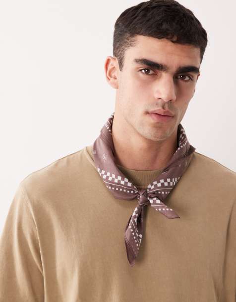 Pañuelo marrón con estampado de cachemir y detalle a cuadros dameros de algodón de ASOS DESIGN - view 1