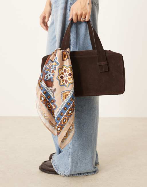 Pañuelo marrón estampado para bolso de Mango