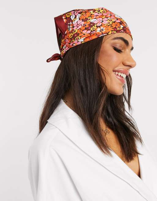 Pañuelo multicolor cuadrado con estampado floral años 70 de poliéster satinado de ASOS DESIGN