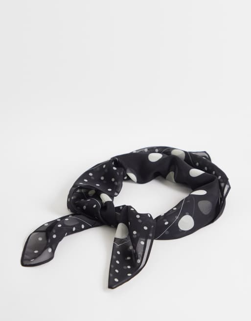 Pañuelo negro con estampado de lunares color crema de chifón de My Accessories