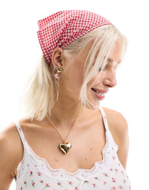 Pañuelo para la cabeza a cuadros vichy rojos de DesignB London
