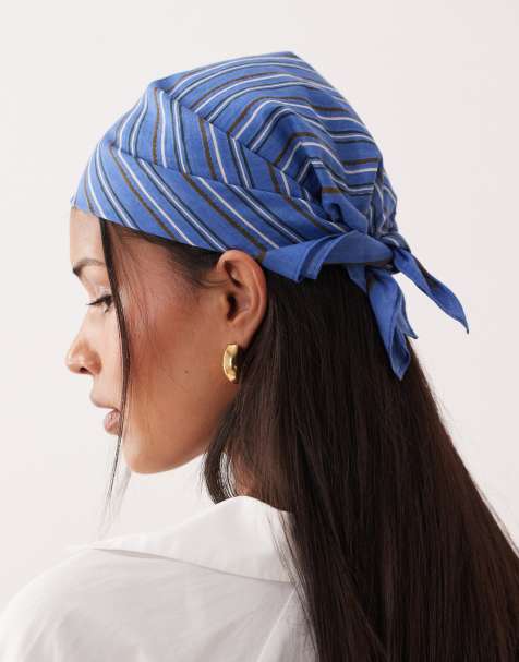 Pañuelo para la cabeza azul a rayas de algodón Scallopía de Becksöndergaard - view 1