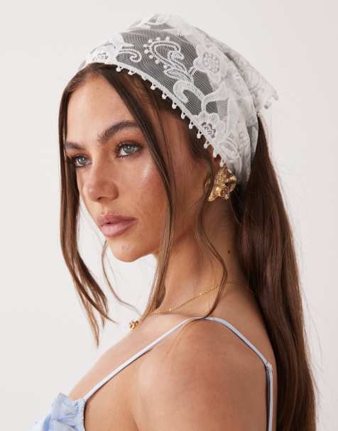 Pañuelo para la cabeza blanco con detalle de lazada de encaje de ASOS DESIGN - view 1