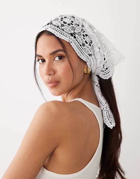 Pañuelo para la cabeza blanco de croché exclusivo de Kaiia - view 1