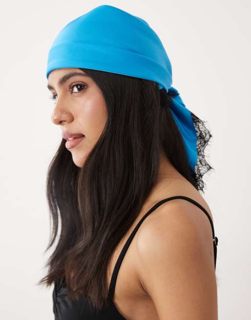 Pañuelo para la cabeza mediano azul con ribete de encaje de ASOS DESIGN, 3 de 3