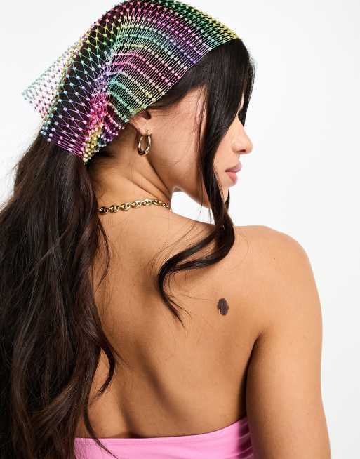 Pañuelo para la cabeza multicolor de rejilla de strass de ASOS DESIGN